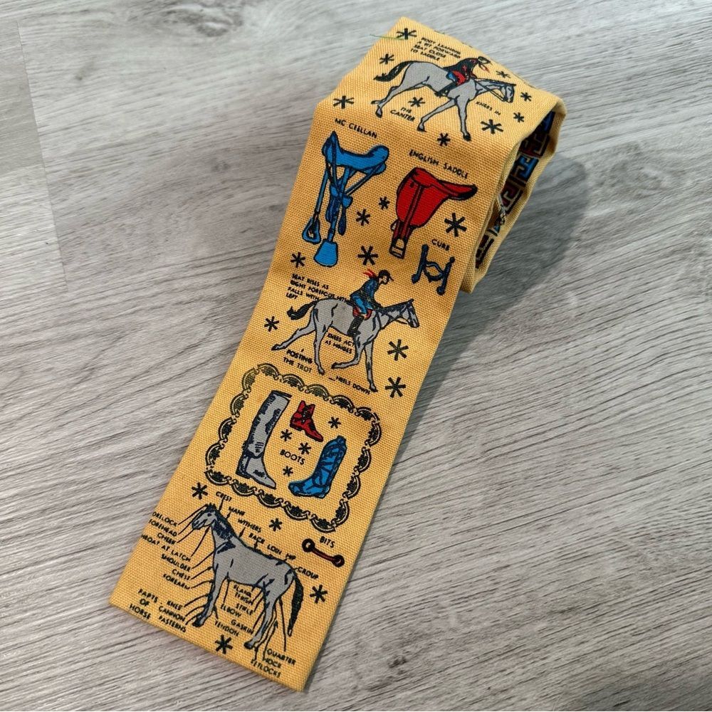 Rooster Vintage 1960’s Cotton Equestrian Theme Square Neck Tie
